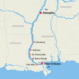 American Cruise Lines Memphis to New Orleans map Picture